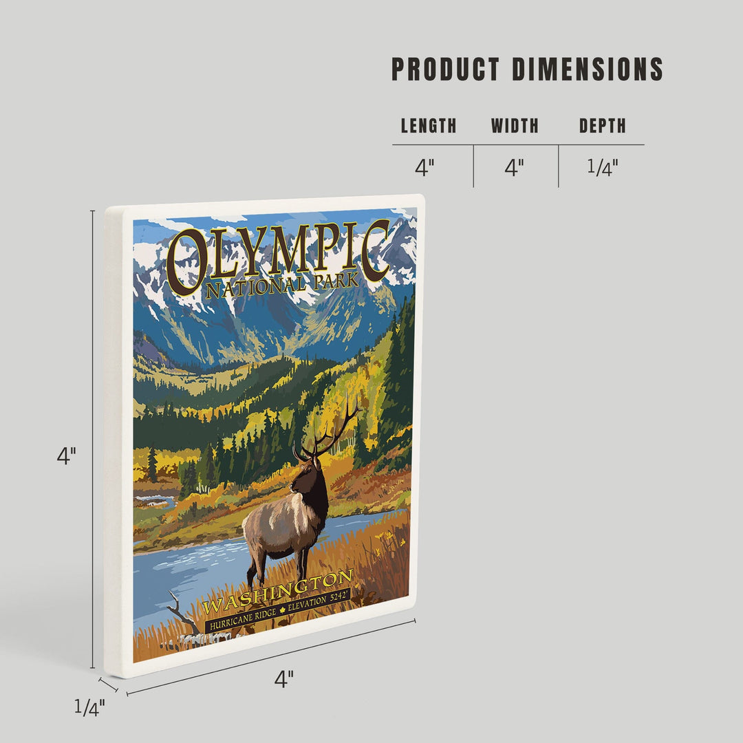 Olympic National Park, Washington, Hurricane Ridge and Elk, Coasters Coasters Lantern Press 