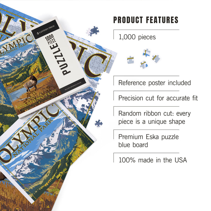 Olympic National Park, Washington, Hurricane Ridge and Elk, Jigsaw Puzzle Puzzle Lantern Press 