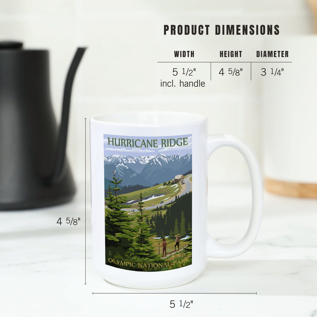 Olympic National Park, Washington, Hurricane Ridge and Hikers, Ceramic Mug Mugs Lantern Press 