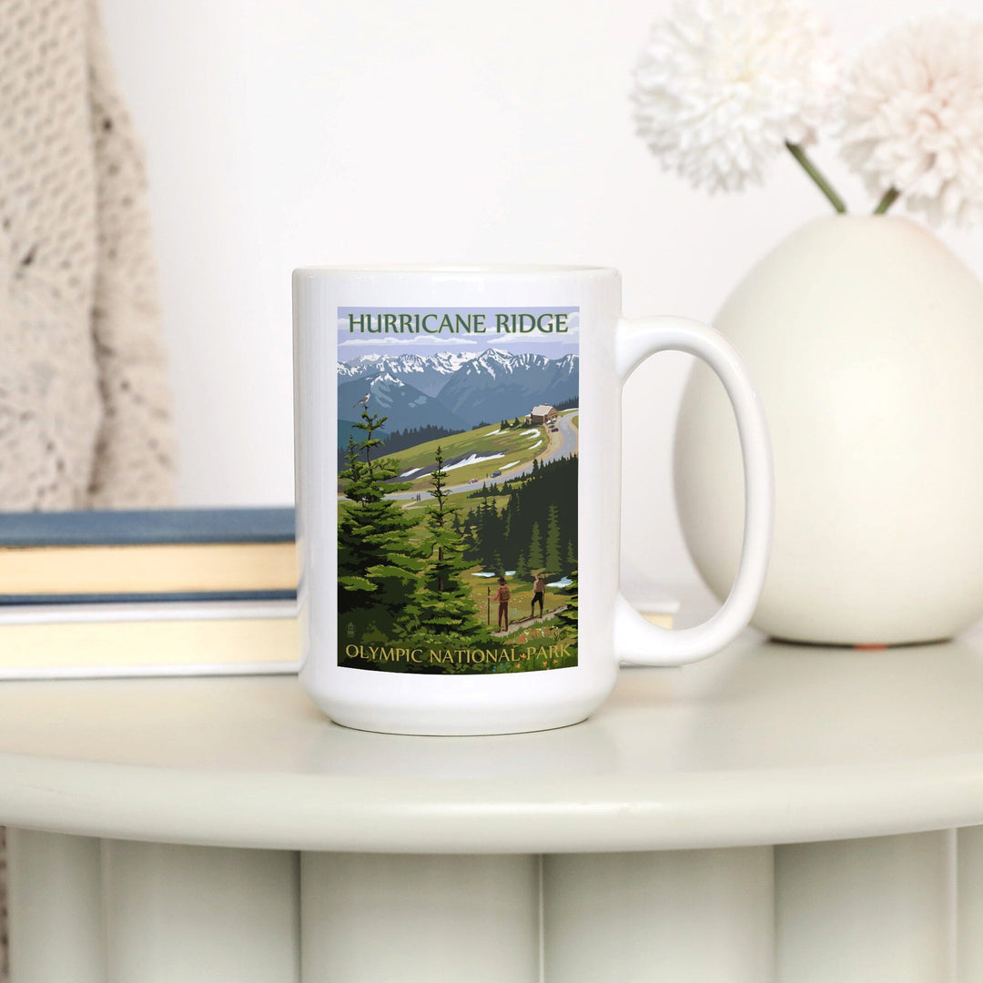 Olympic National Park, Washington, Hurricane Ridge and Hikers, Ceramic Mug Mugs Lantern Press 