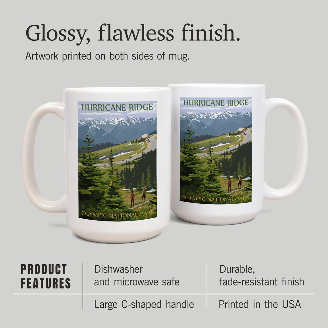 Olympic National Park, Washington, Hurricane Ridge and Hikers, Ceramic Mug Mugs Lantern Press 