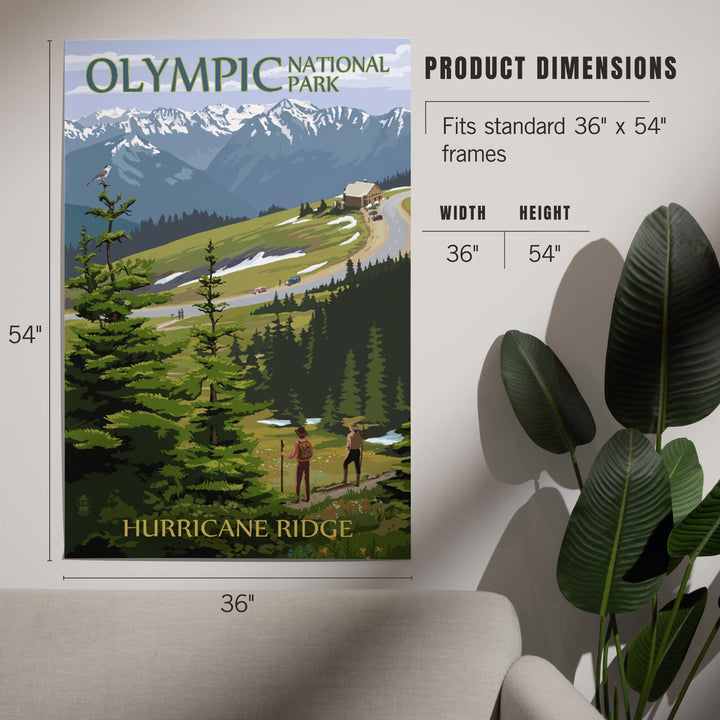 Olympic National Park, Washington, Hurricane Ridge and Hikers Illustration, Art & Giclee Prints Art Lantern Press 
