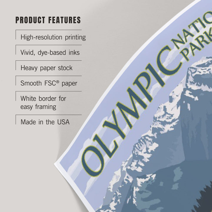 Olympic National Park, Washington, Hurricane Ridge and Hikers Illustration, Art & Giclee Prints Art Lantern Press 