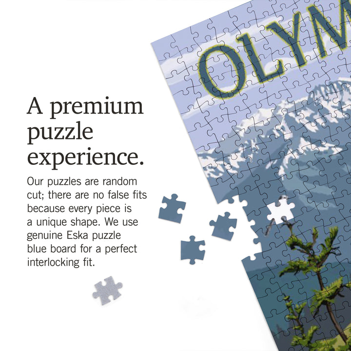 Olympic National Park, Washington, Hurricane Ridge and Hikers Illustration, Jigsaw Puzzle Puzzle Lantern Press 