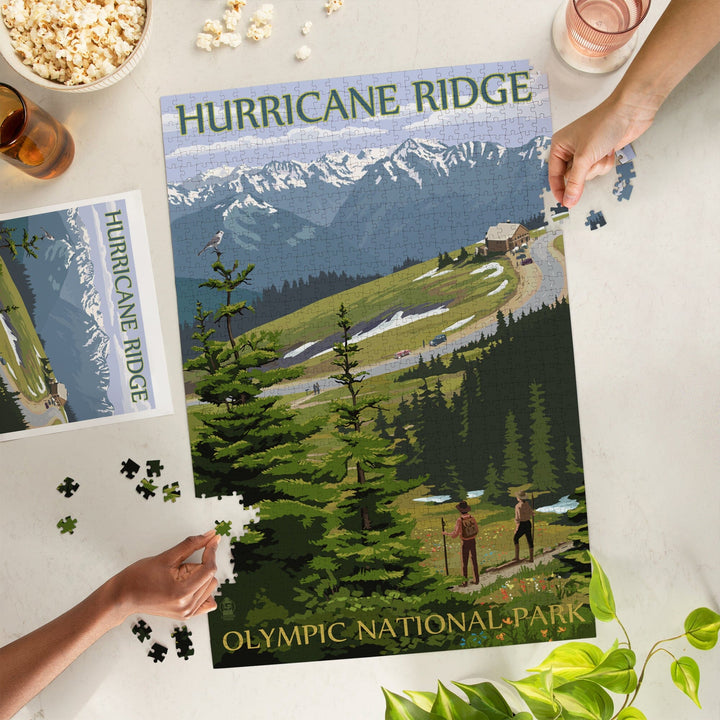 Olympic National Park, Washington, Hurricane Ridge and Hikers, Jigsaw Puzzle Puzzle Lantern Press 