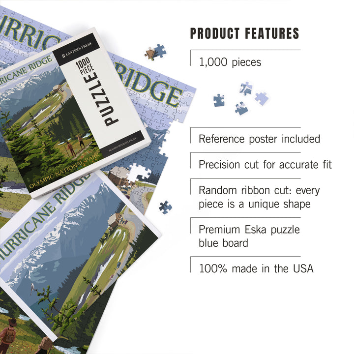 Olympic National Park, Washington, Hurricane Ridge and Hikers, Jigsaw Puzzle Puzzle Lantern Press 