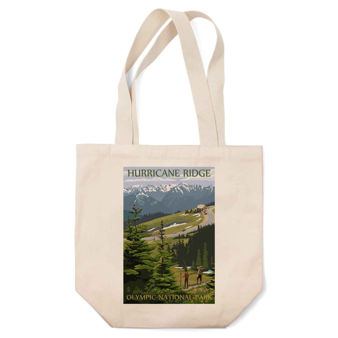 Olympic National Park, Washington, Hurricane Ridge and Hikers, Lantern Press Artwork, Tote Bag Totes Lantern Press 