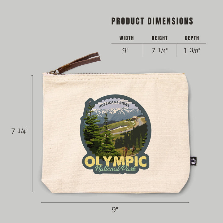Olympic National Park, Washington, Hurricane Ridge and Hikers, Organic Cotton Zipper Pouch, Go Bag Go Bag Lantern Press 