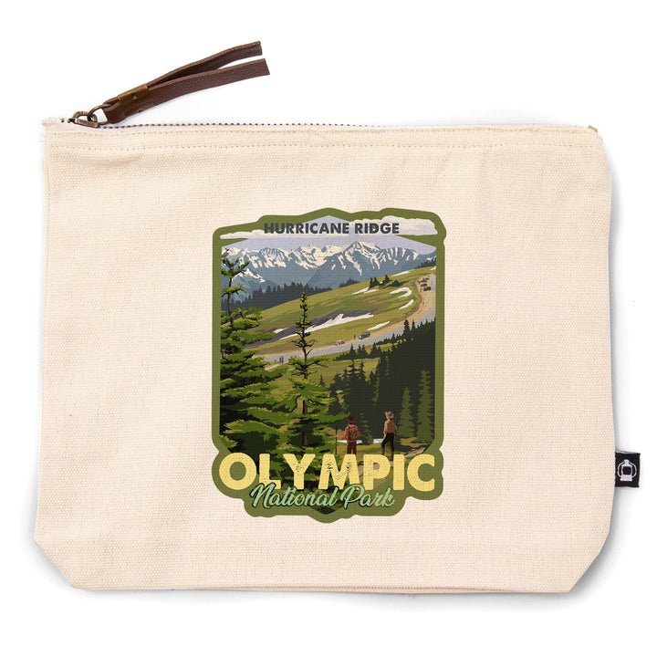 Olympic National Park, Washington, Hurricane Ridge and Hikers,, Organic Cotton Zipper Pouch, Go Bag Go Bag Lantern Press 