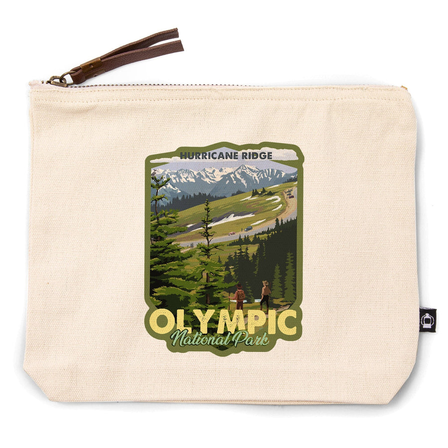 Olympic National Park, Washington, Hurricane Ridge and Hikers,, Organic Cotton Zipper Pouch, Go Bag Go Bag Lantern Press 