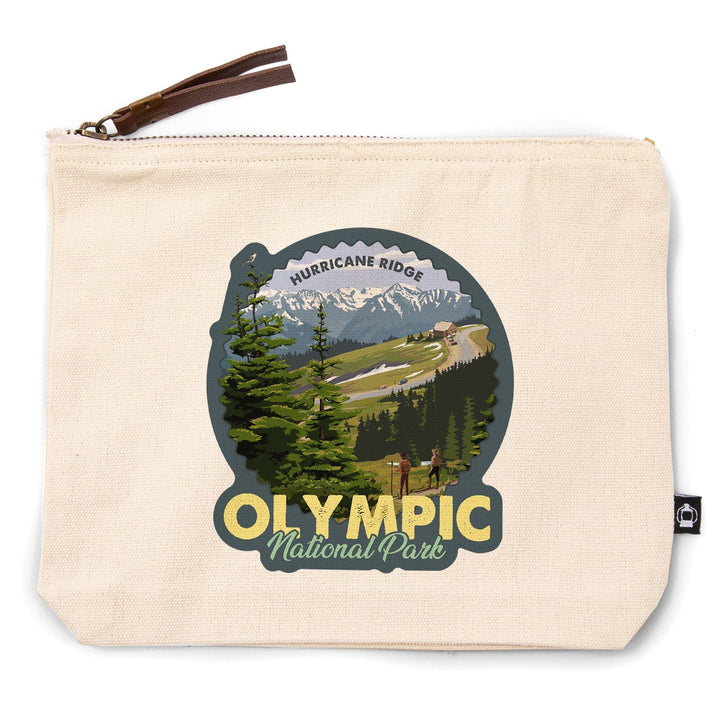 Olympic National Park, Washington, Hurricane Ridge and Hikers, Organic Cotton Zipper Pouch, Go Bag Go Bag Lantern Press 