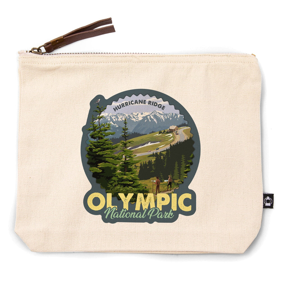 Olympic National Park, Washington, Hurricane Ridge and Hikers, Organic Cotton Zipper Pouch, Go Bag Go Bag Lantern Press 