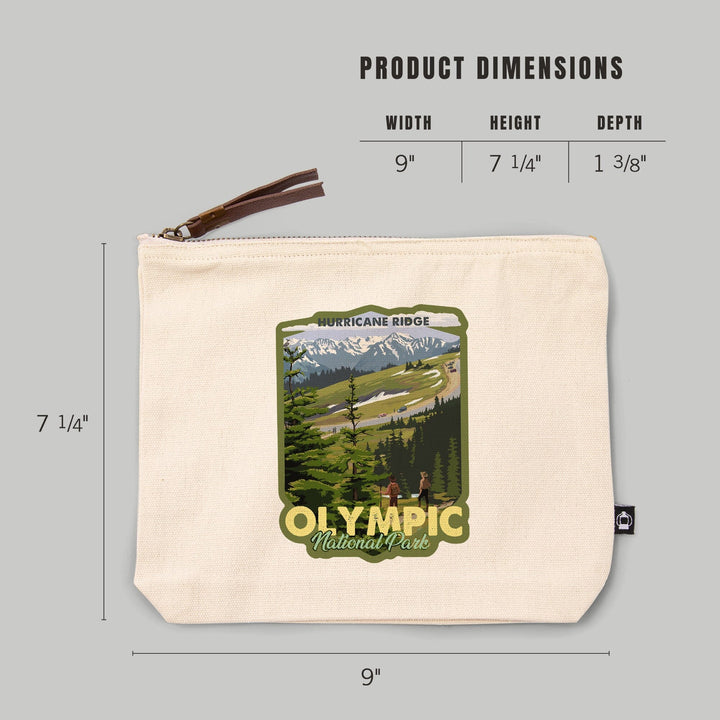 Olympic National Park, Washington, Hurricane Ridge and Hikers,, Organic Cotton Zipper Pouch, Go Bag Go Bag Lantern Press 