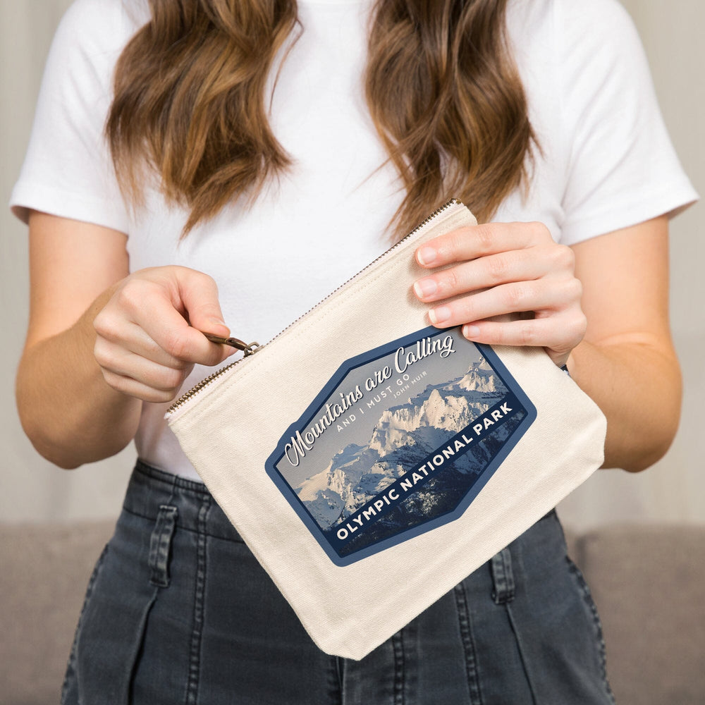 Olympic National Park, Washington, John Muir Mountains Quote,, Organic Cotton Zipper Pouch, Go Bag Go Bag Lantern Press 