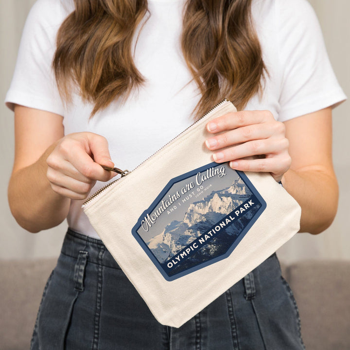 Olympic National Park, Washington, John Muir Mountains Quote,, Organic Cotton Zipper Pouch, Go Bag Go Bag Lantern Press 