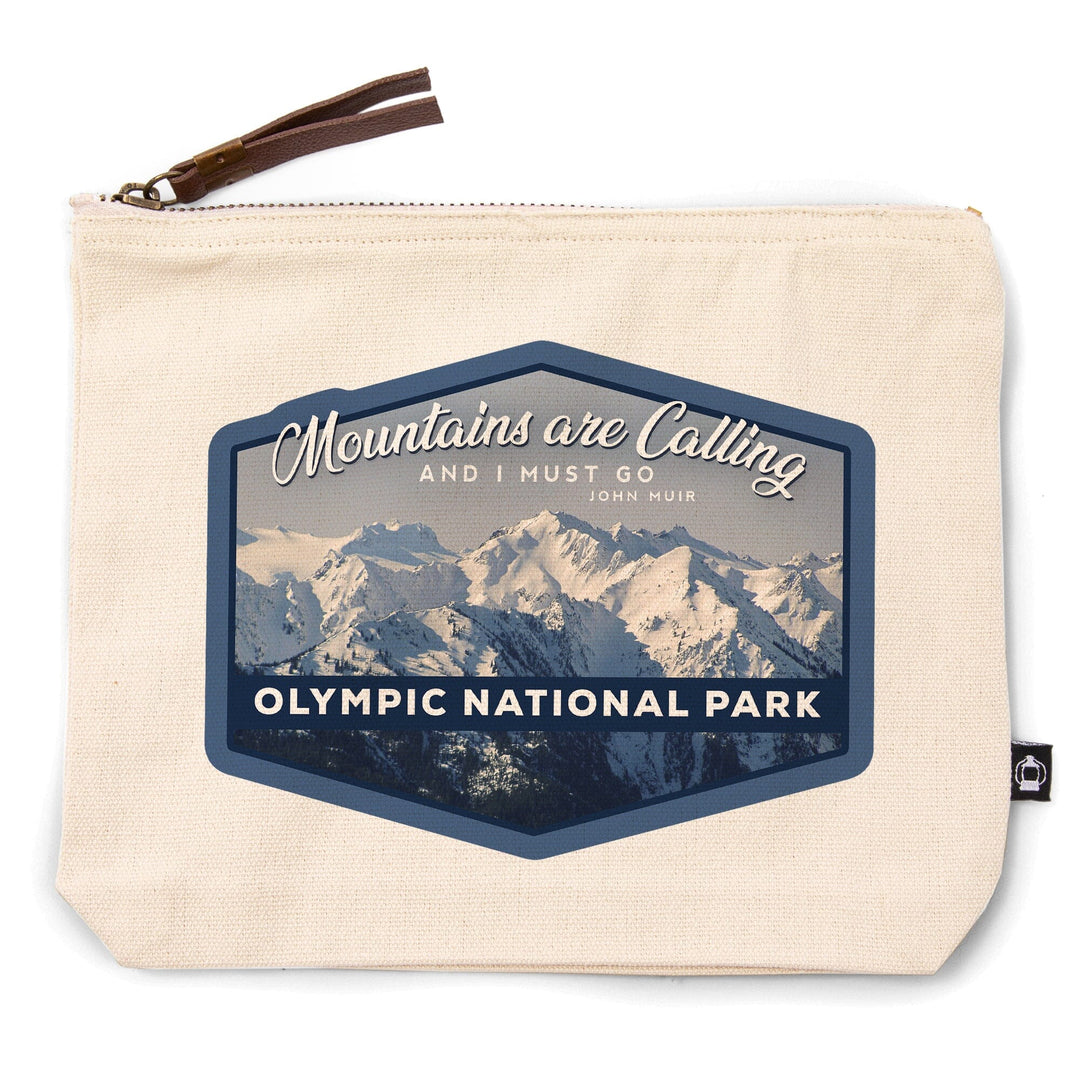 Olympic National Park, Washington, John Muir Mountains Quote,, Organic Cotton Zipper Pouch, Go Bag Go Bag Lantern Press 