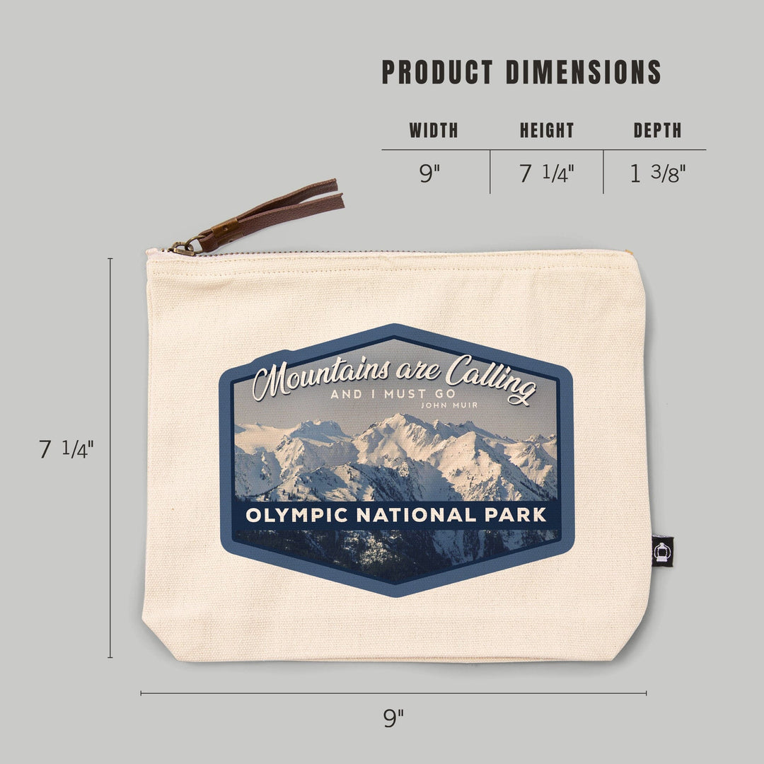 Olympic National Park, Washington, John Muir Mountains Quote,, Organic Cotton Zipper Pouch, Go Bag Go Bag Lantern Press 