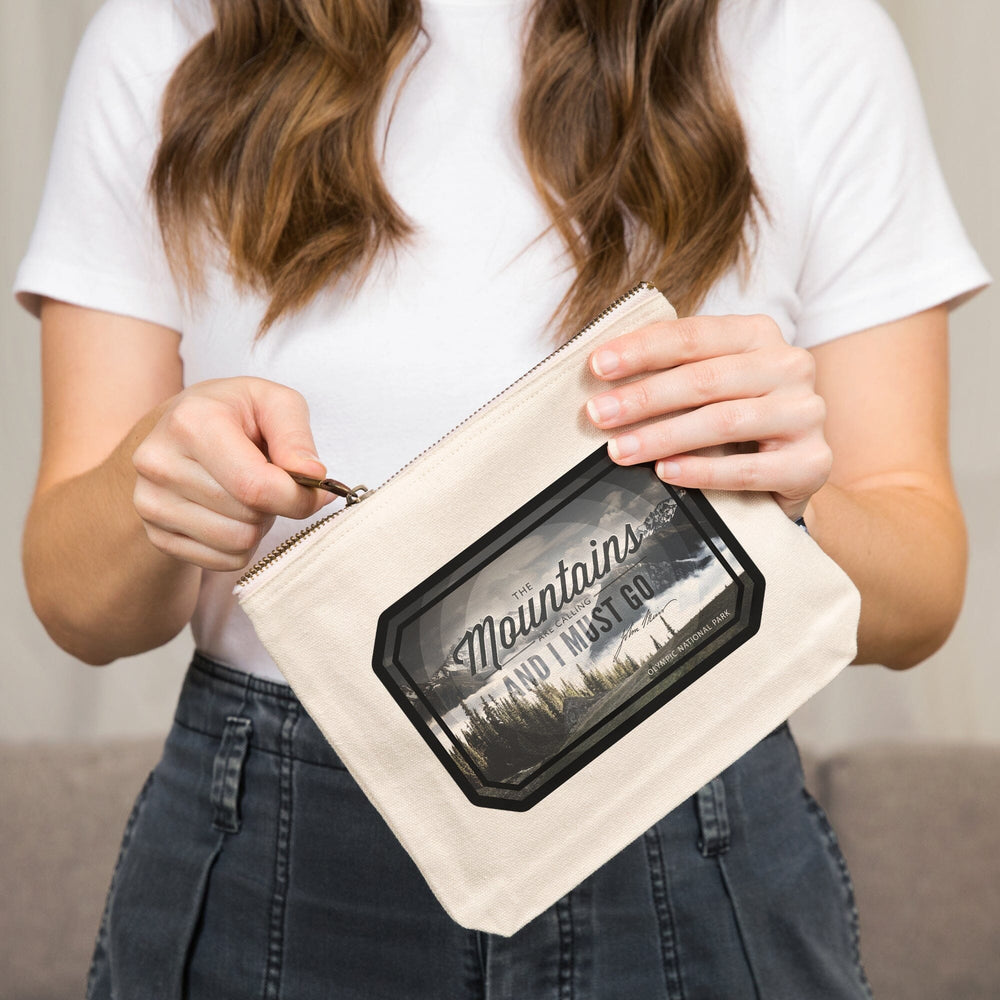 Olympic National Park, Washington, John Muir, The Mountains are Calling,, Organic Cotton Zipper Pouch, Go Bag Go Bag Lantern Press 