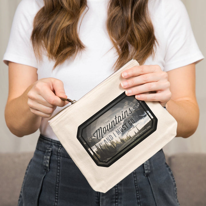 Olympic National Park, Washington, John Muir, The Mountains are Calling,, Organic Cotton Zipper Pouch, Go Bag Go Bag Lantern Press 