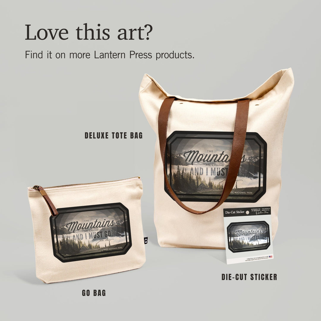 Olympic National Park, Washington, John Muir, The Mountains are Calling,, Organic Cotton Zipper Pouch, Go Bag Go Bag Lantern Press 