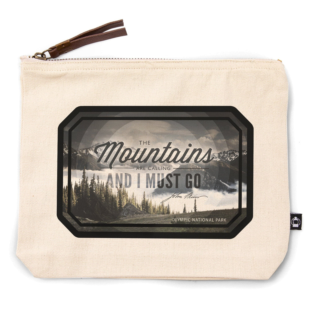 Olympic National Park, Washington, John Muir, The Mountains are Calling,, Organic Cotton Zipper Pouch, Go Bag Go Bag Lantern Press 