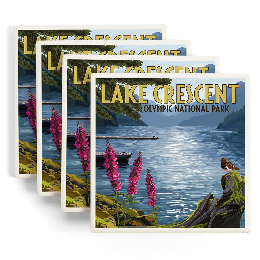 Olympic National Park, Washington, Lake Crescent, Lantern Press Artwork, Coaster Set Coasters Lantern Press 