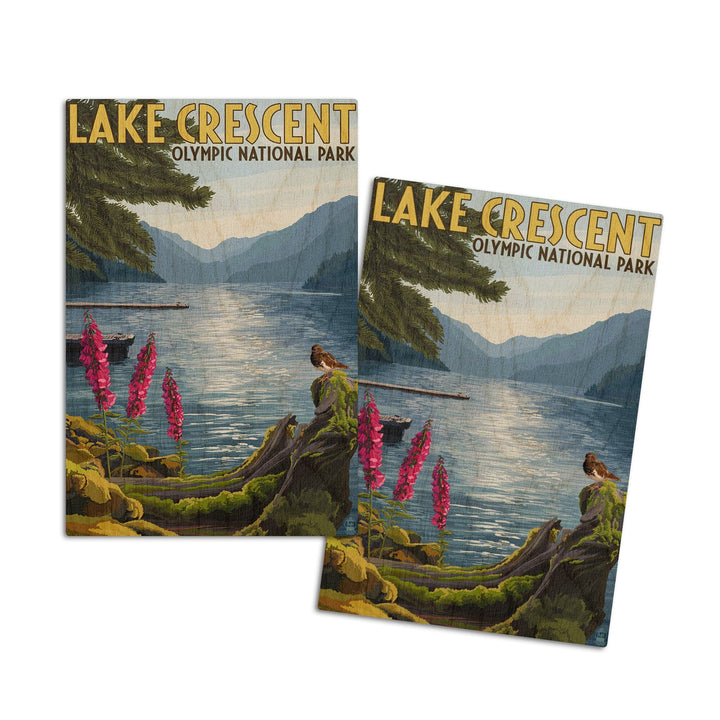Olympic National Park, Washington, Lake Crescent, Lantern Press Artwork, Wood Signs and Postcards Wood Lantern Press 4x6 Wood Postcard Set 
