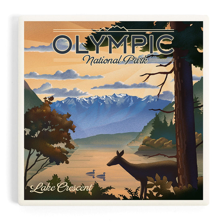 Olympic National Park, Washington, Lake Crescent, Lithograph, Coasters Coasters Lantern Press 