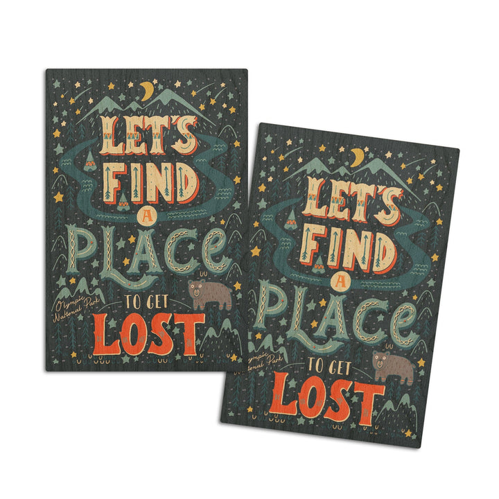 Olympic National Park, Washington, Let's Find a Place to Get Lost, Artwork, Wood Signs and Postcards Wood Lantern Press 4x6 Wood Postcard Set 