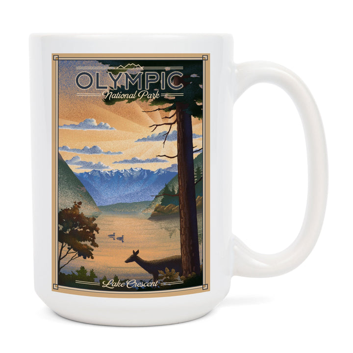 Olympic National Park, Washington, Lithograph, Lantern Press Artwork, Ceramic Mug Mugs Lantern Press 