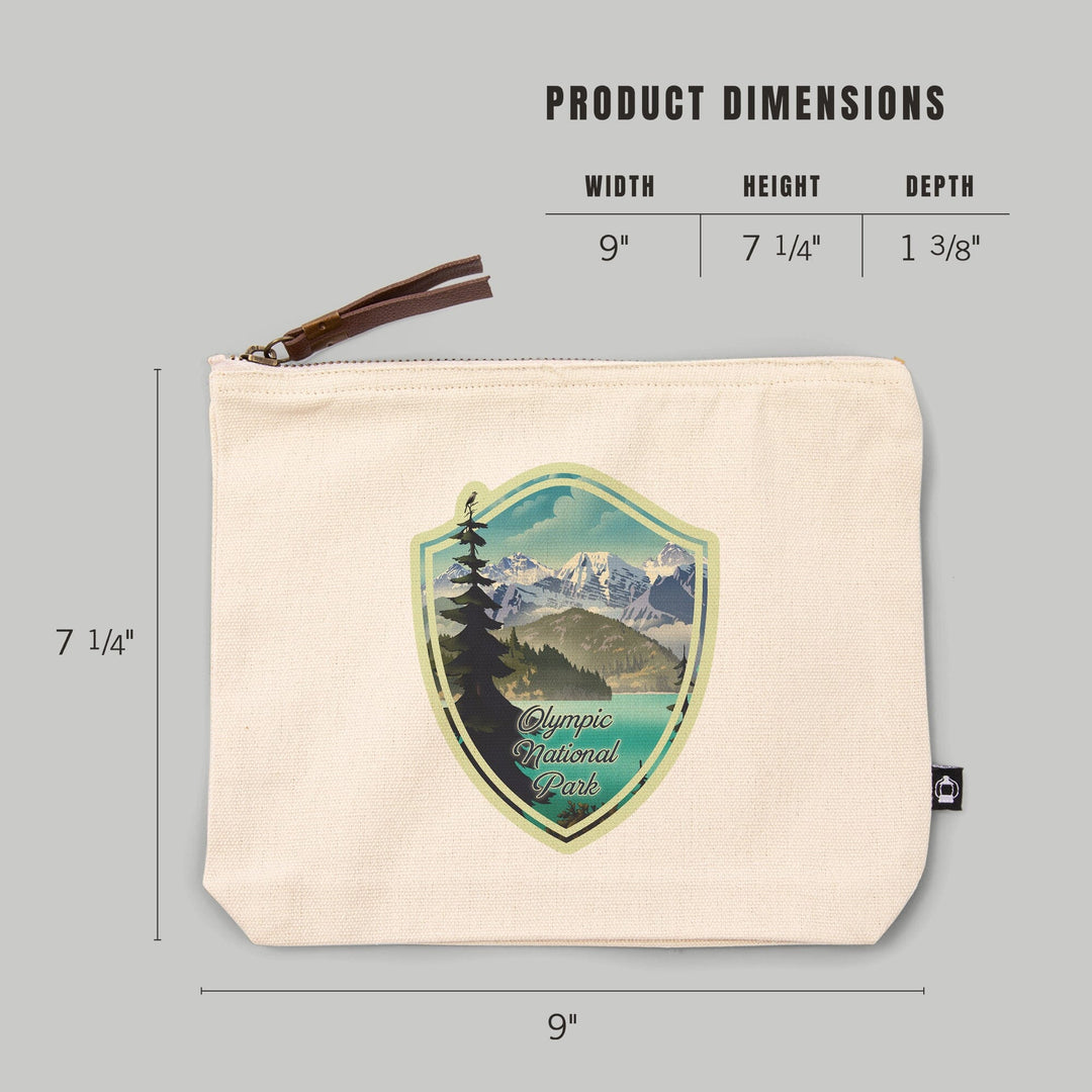 Olympic National Park, Washington, Lithograph Series, Lake and Mountains,, Organic Cotton Zipper Pouch, Go Bag Go Bag Lantern Press 