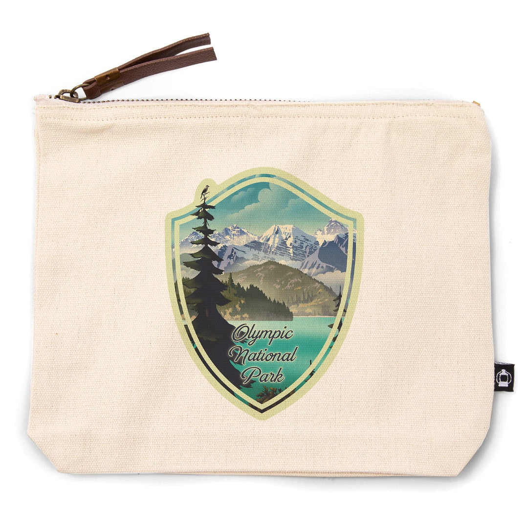 Olympic National Park, Washington, Lithograph Series, Lake and Mountains,, Organic Cotton Zipper Pouch, Go Bag Go Bag Lantern Press 