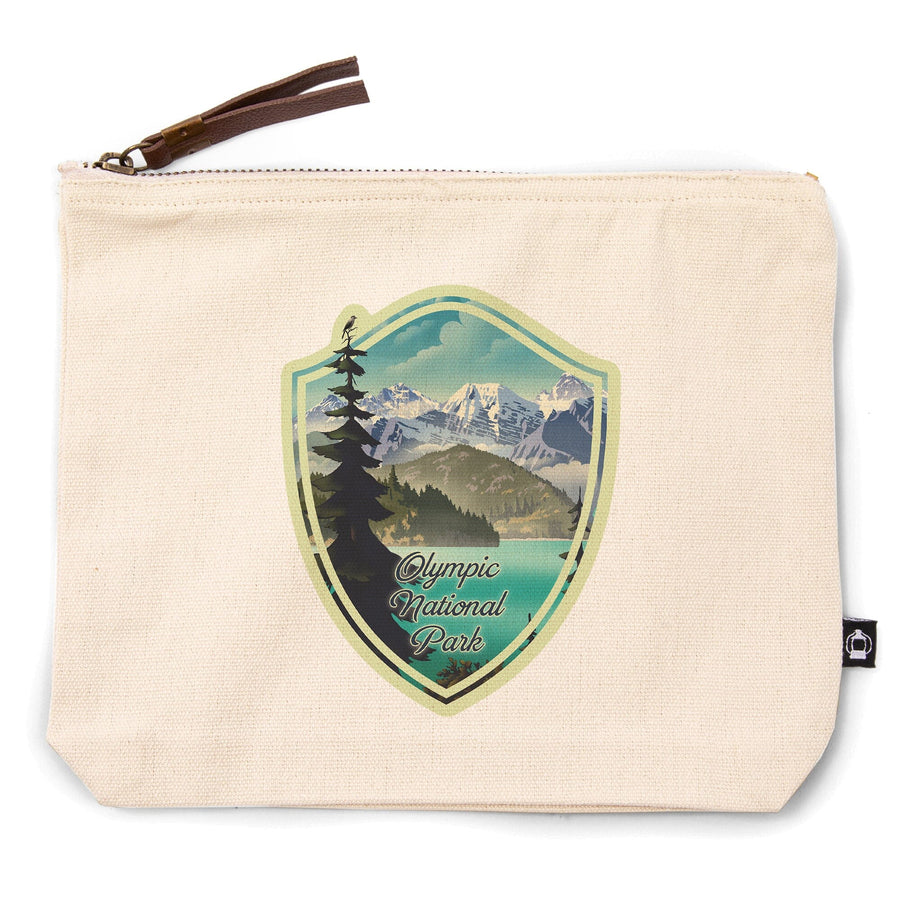 Olympic National Park, Washington, Lithograph Series, Lake and Mountains,, Organic Cotton Zipper Pouch, Go Bag Go Bag Lantern Press 