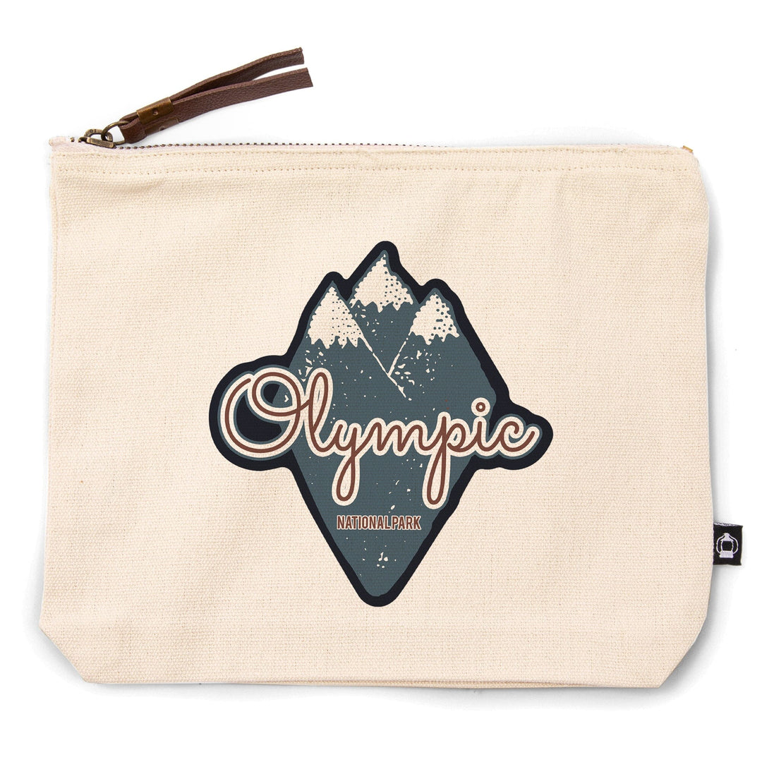 Olympic National Park, Washington, Mountain Peaks, Blue,, Organic Cotton Zipper Pouch, Go Bag Go Bag Lantern Press 