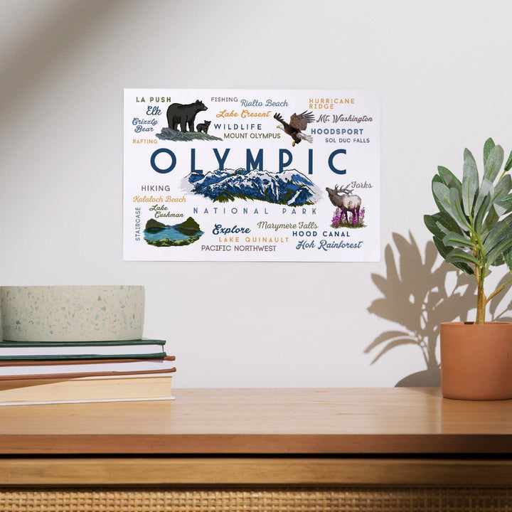 Olympic National Park, Washington, Mountain Range, Typography and Icons, Art & Giclee Prints Art Lantern Press 