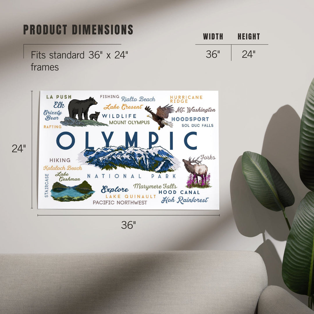 Olympic National Park, Washington, Mountain Range, Typography and Icons, Art & Giclee Prints Art Lantern Press 