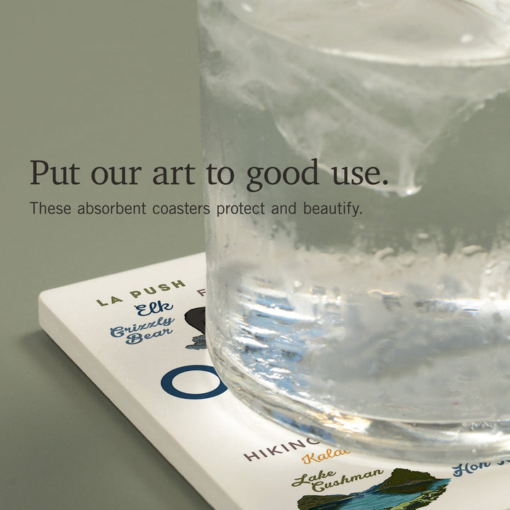 Olympic National Park, Washington, Mountain Range, Typography and Icons, Coasters Coasters Lantern Press 