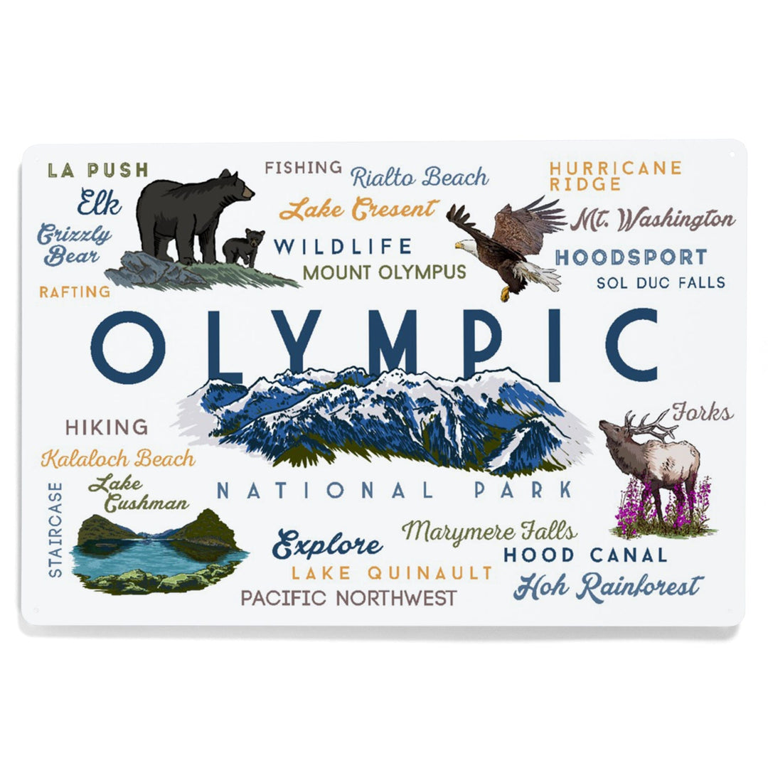 Olympic National Park, Washington, Mountain Range, Typography and Icons, Metal Signs Metal Lantern Press 