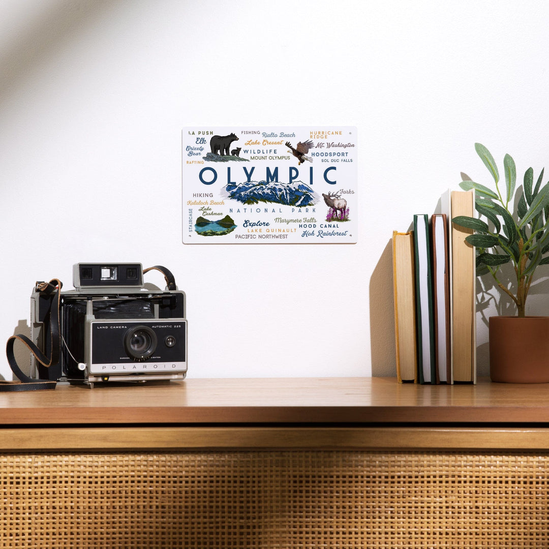 Olympic National Park, Washington, Mountain Range, Typography and Icons, Metal Signs Metal Lantern Press 