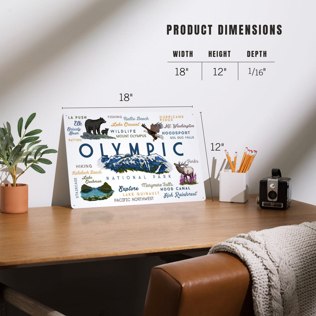 Olympic National Park, Washington, Mountain Range, Typography and Icons, Metal Signs Metal Lantern Press 