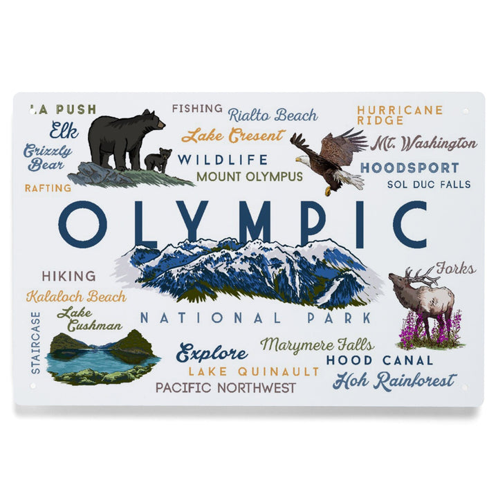 Olympic National Park, Washington, Mountain Range, Typography and Icons, Metal Signs Metal Lantern Press 