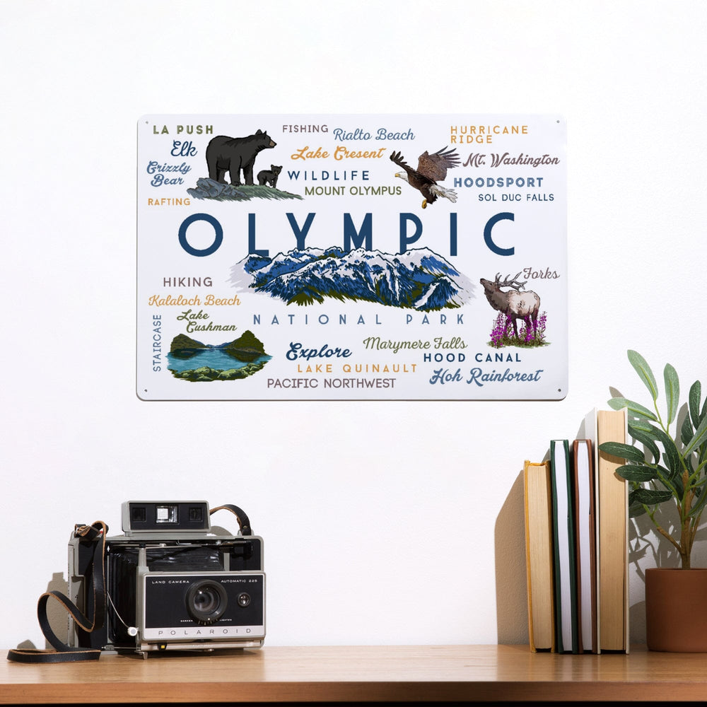 Olympic National Park, Washington, Mountain Range, Typography and Icons, Metal Signs Metal Lantern Press 