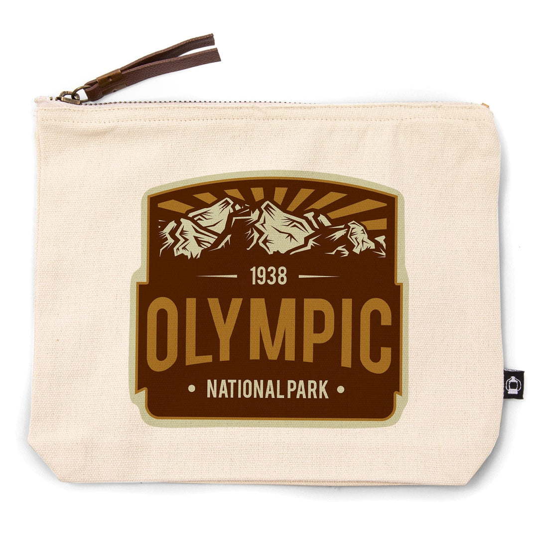 Olympic National Park, Washington, Mountains and Rays, Brown,, Organic Cotton Zipper Pouch, Go Bag Go Bag Lantern Press 