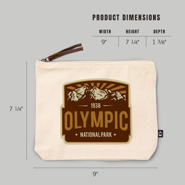 Olympic National Park, Washington, Mountains and Rays, Brown,, Organic Cotton Zipper Pouch, Go Bag Go Bag Lantern Press 