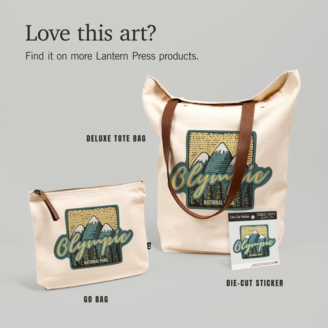 Olympic National Park, Washington, Mountains and Trees,, Organic Cotton Zipper Pouch, Go Bag Go Bag Lantern Press 