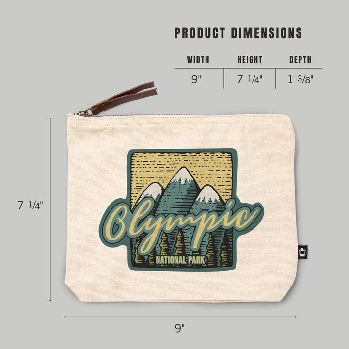 Olympic National Park, Washington, Mountains and Trees,, Organic Cotton Zipper Pouch, Go Bag Go Bag Lantern Press 