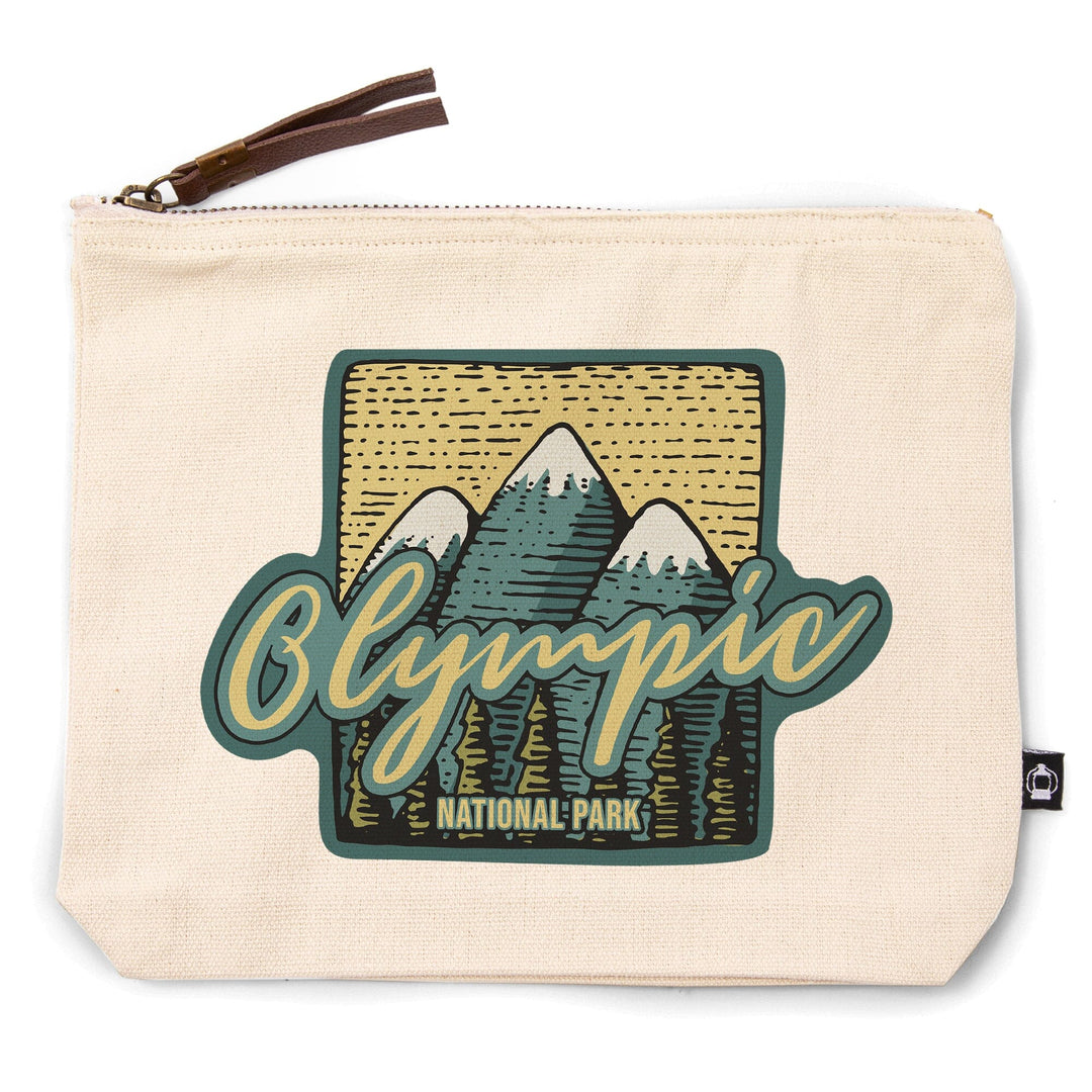 Olympic National Park, Washington, Mountains and Trees,, Organic Cotton Zipper Pouch, Go Bag Go Bag Lantern Press 