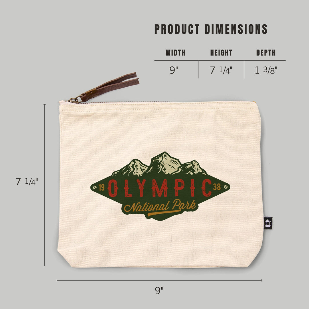 Olympic National Park, Washington, Mountains, Green, Organic Cotton Zipper Pouch, Go Bag Go Bag Lantern Press 
