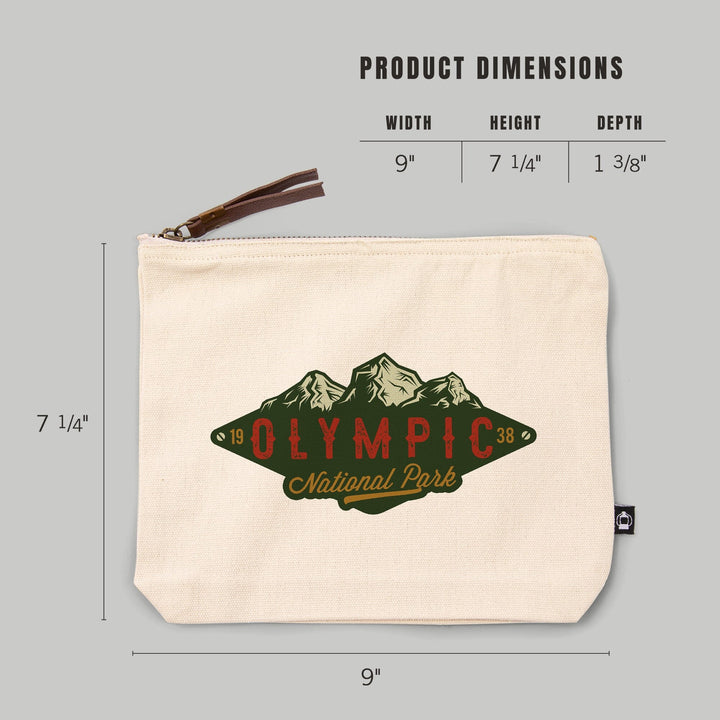 Olympic National Park, Washington, Mountains, Green, Organic Cotton Zipper Pouch, Go Bag Go Bag Lantern Press 