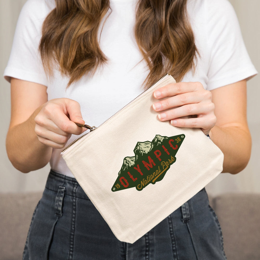 Olympic National Park, Washington, Mountains, Green, Organic Cotton Zipper Pouch, Go Bag Go Bag Lantern Press 